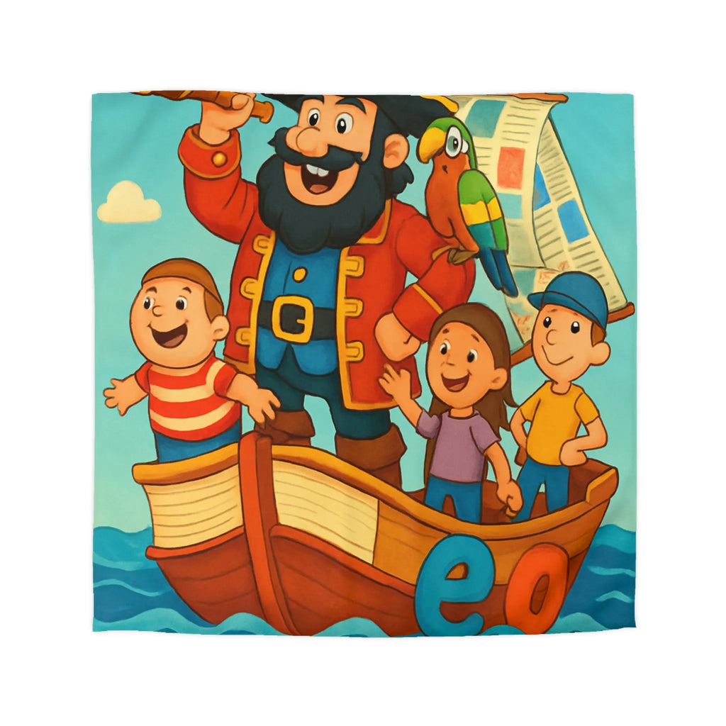 Housse de couette enfant pirate avec voyelles, perroquet et mer colorée