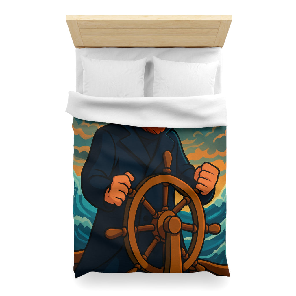 Housse de couette motif marin : capitaine courageux naviguant tempête en mer déchaînée
