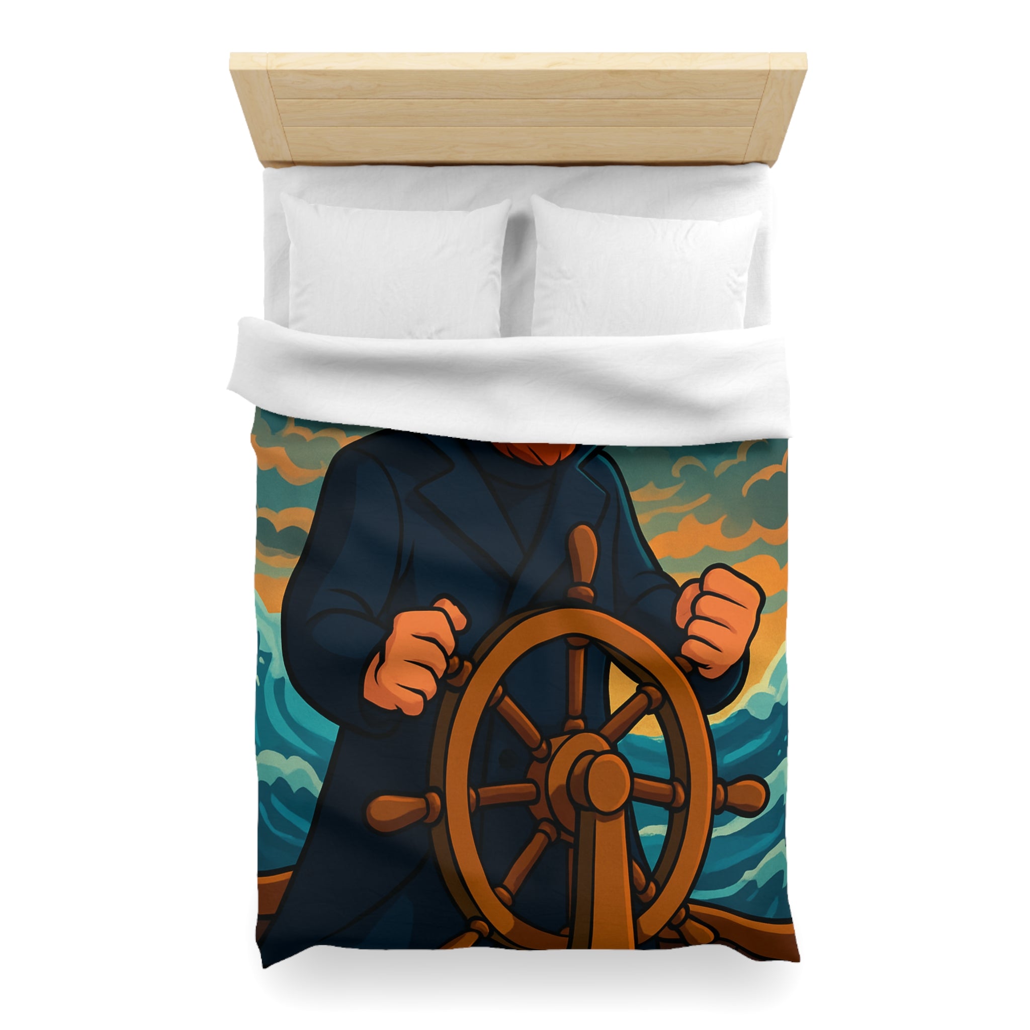 Housse de couette motif marin : capitaine courageux naviguant tempête en mer déchaînée