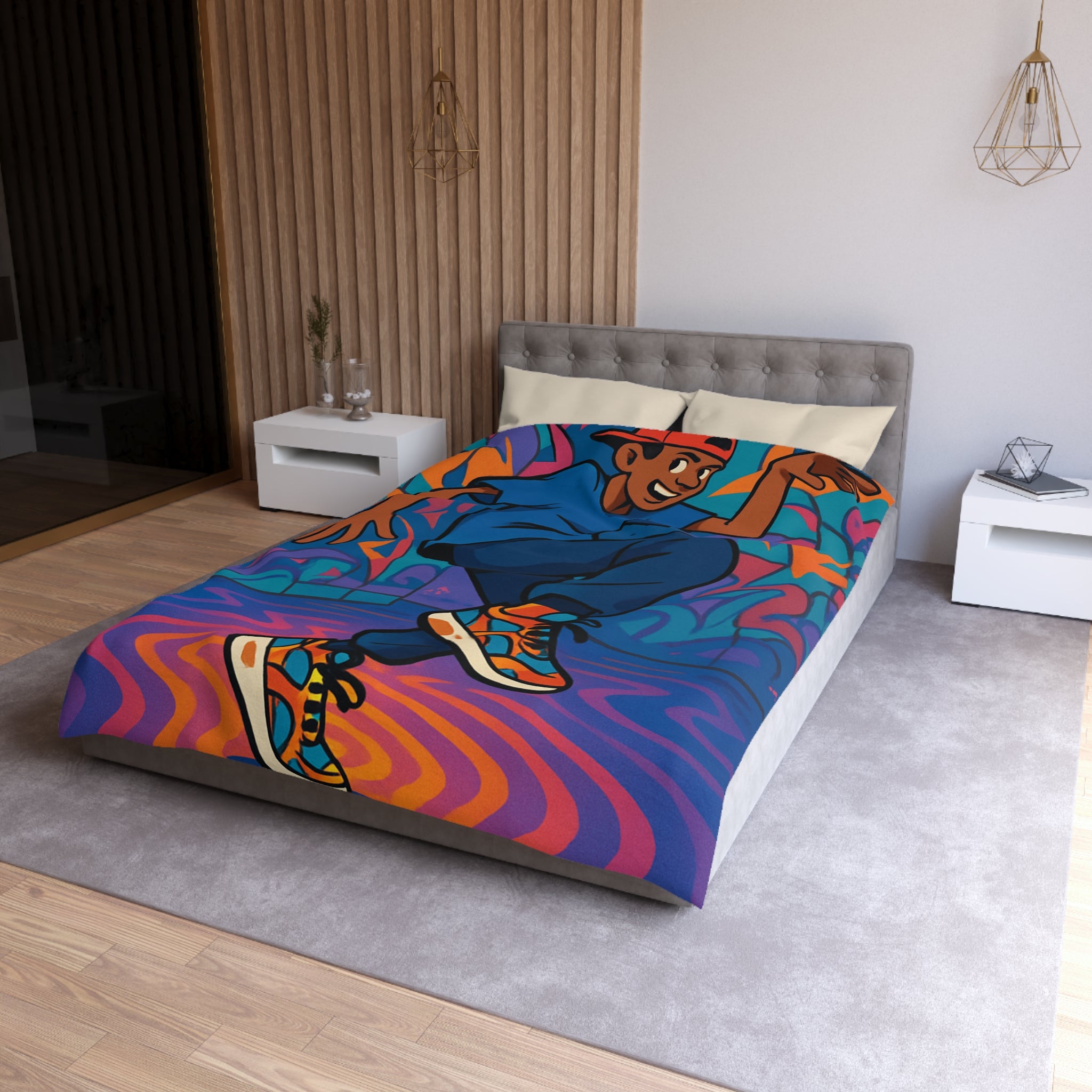 Housse de couette vibrante danseur street art moderne pour chambre adolescente colorée