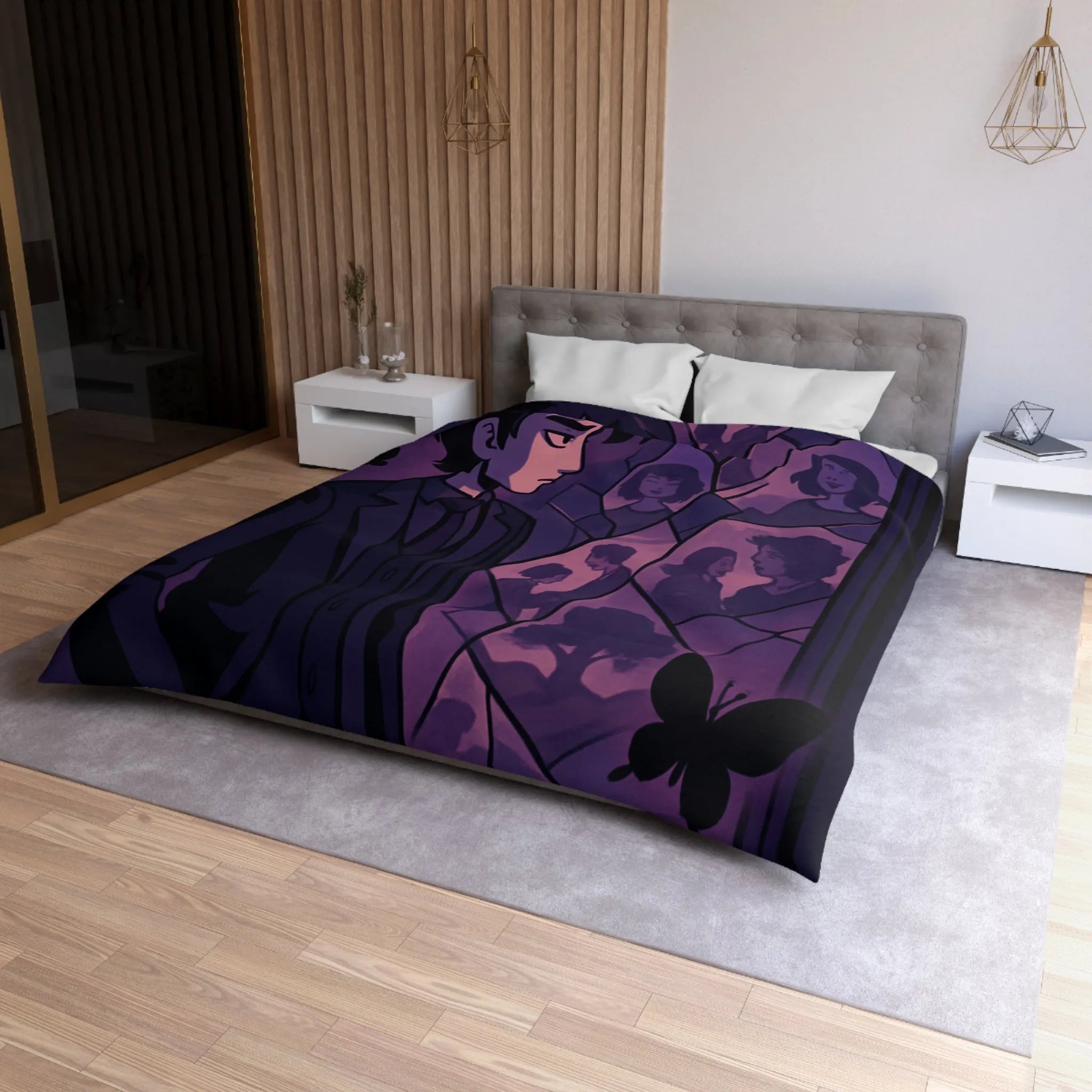 Housse de Couette Microfibre Art Graphique Contemporain Style Décoratif Chambre Tendance