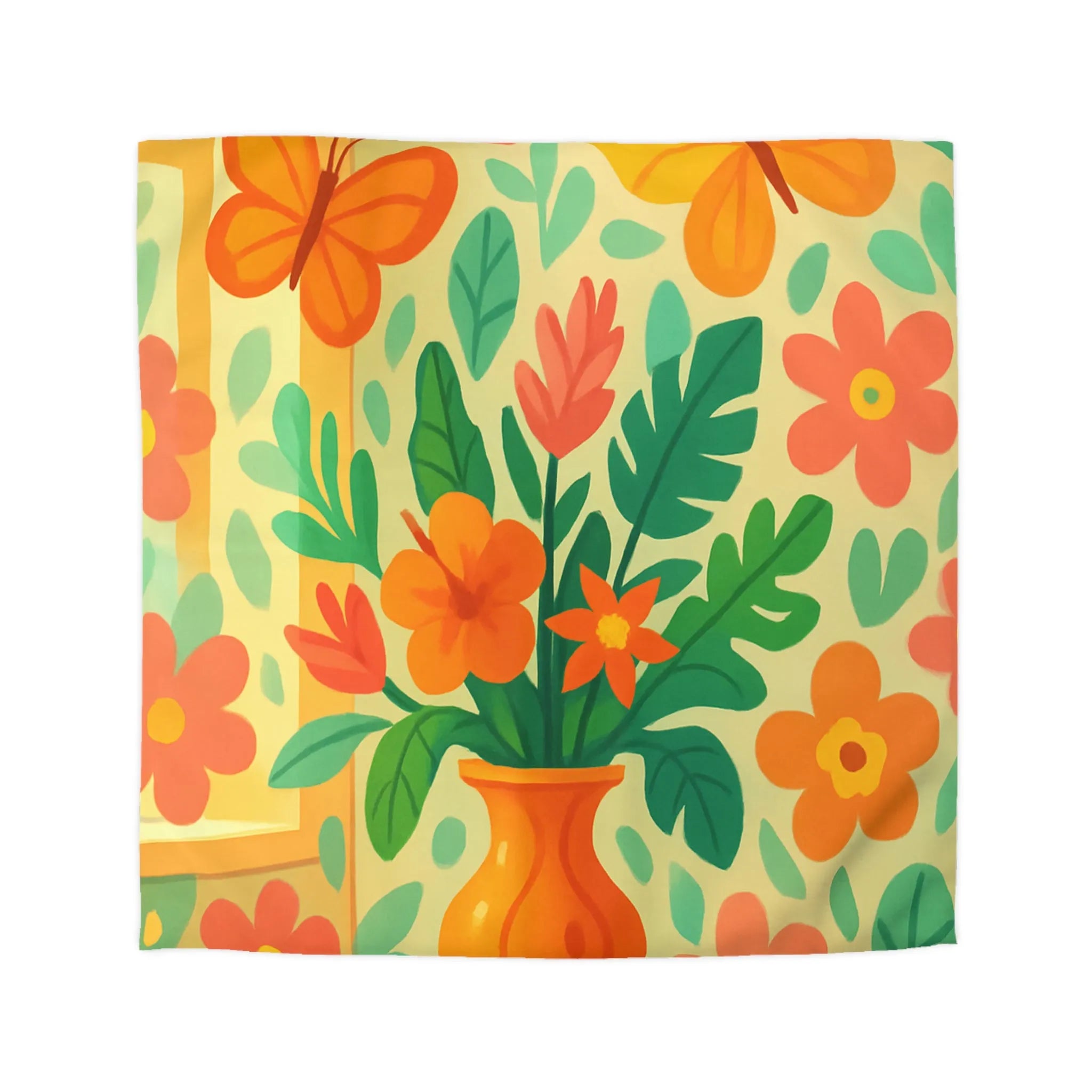 Housse de couette colorée avec fleurs tropicales et papillons pour chambre lumineuse