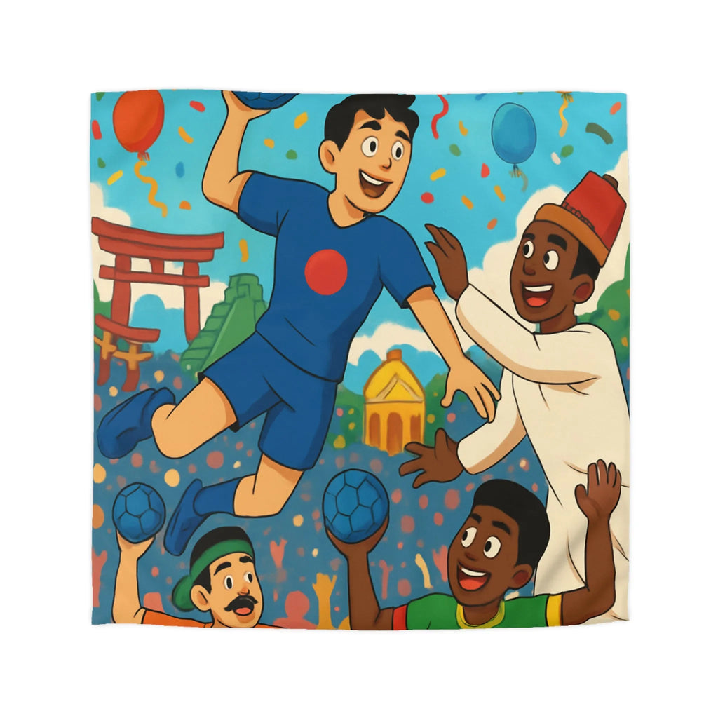 Housse de couette colorée célébrant la diversité multiculturelle avec ballons et drapeaux