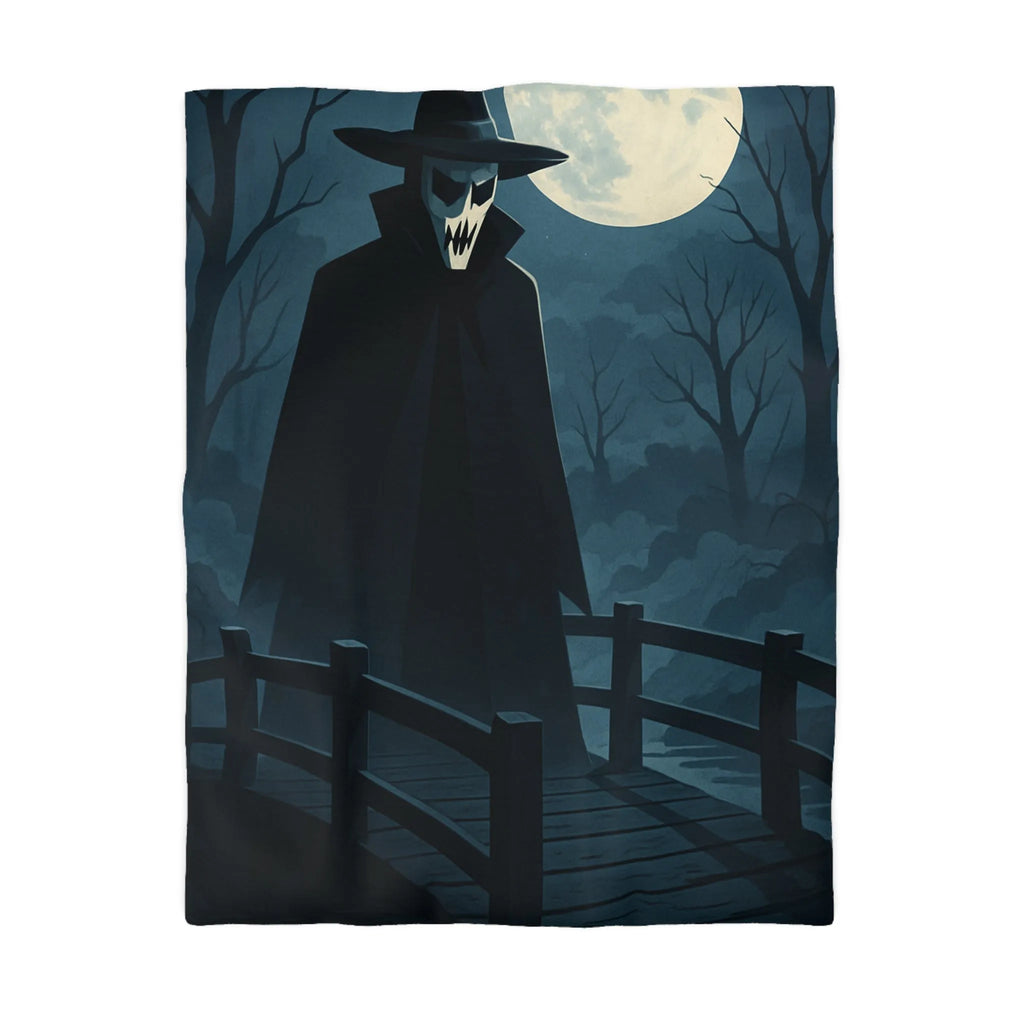 Housse de couette inspirée par l'art effrayant d'un paysage nocturne mystérieux.