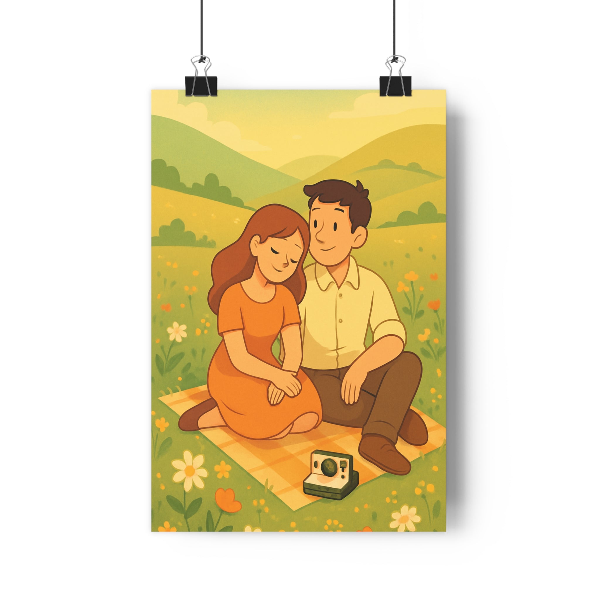 Poster décoratif champ fleuri pastel calme salon chambre détente pastoral artistique nature ambiance qualité