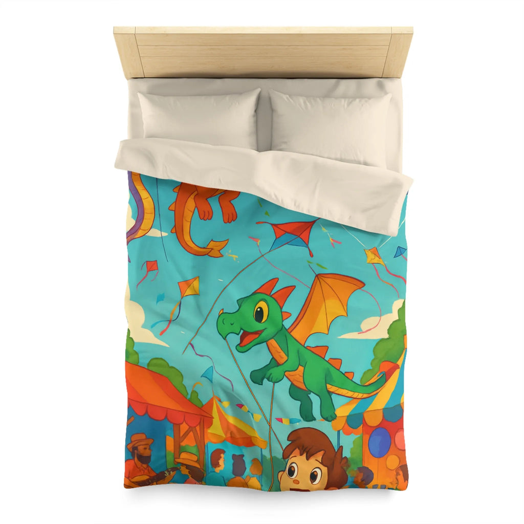 Envolée de cerfs-volants dragons et licorne sous un ciel bleu auberge festival