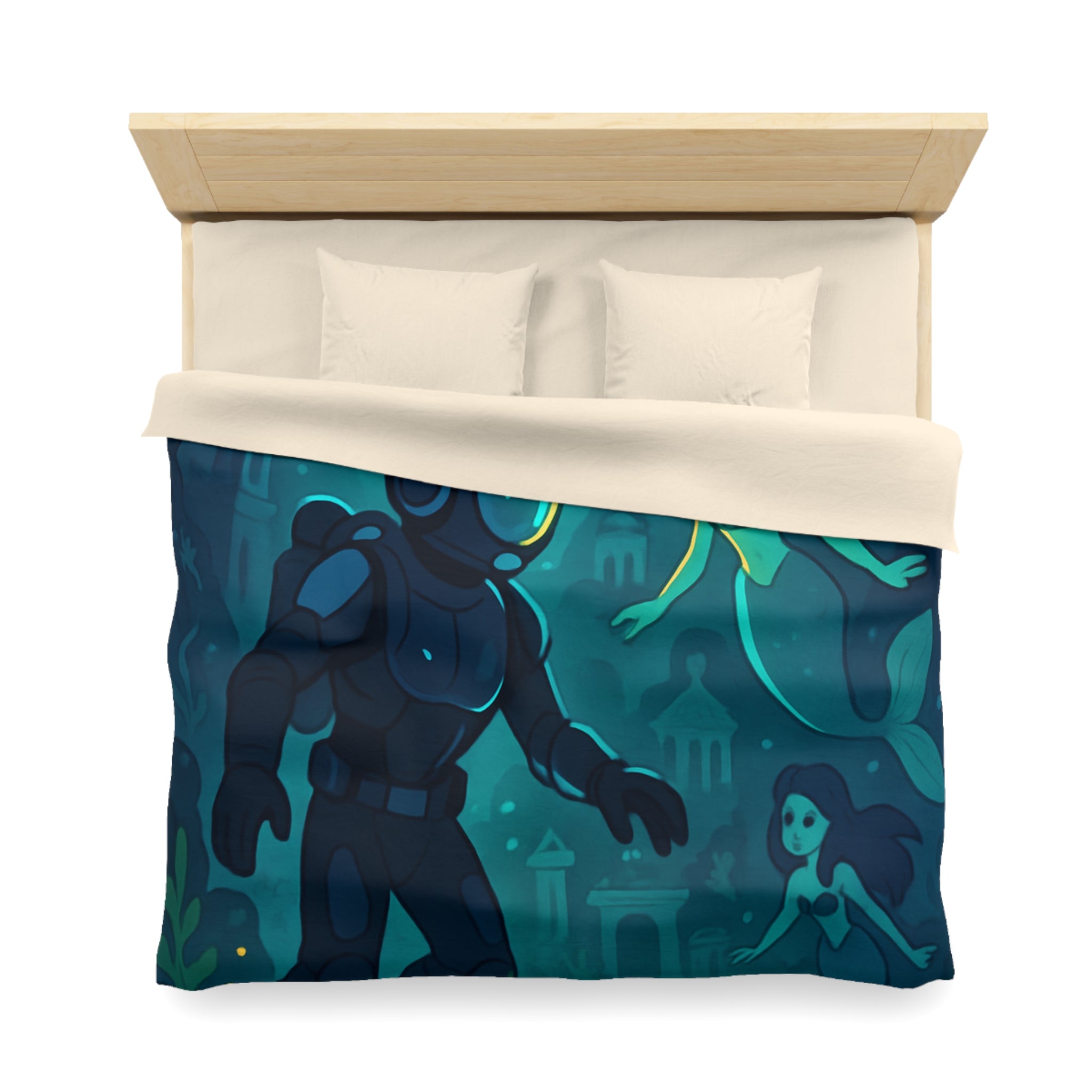 Housse de couette sirène océan magique avec plongeur et trésor lumineux