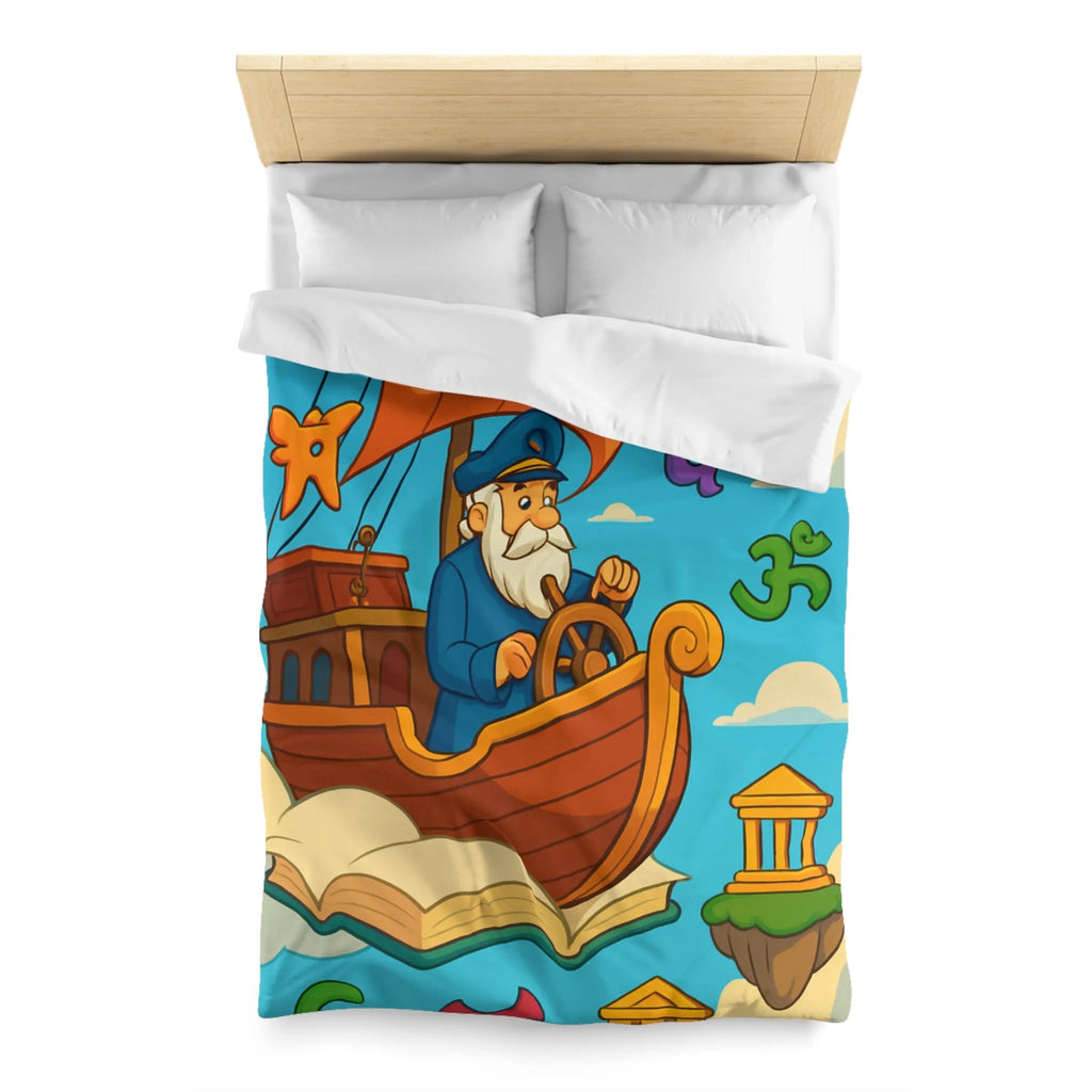 Housse de Couette Aventure Marin : Bateau Volant, Symboles Mystiques, Îles Flottantes