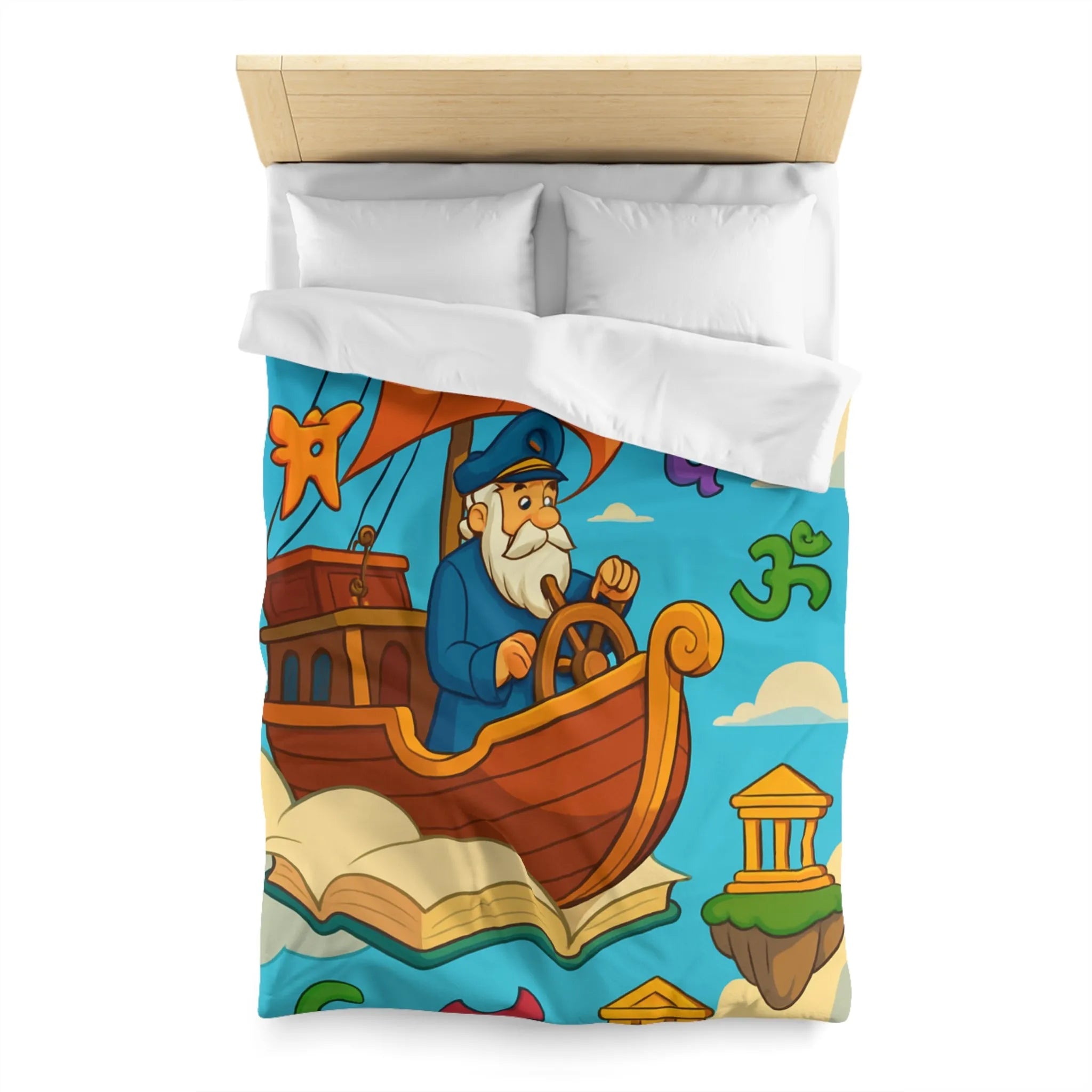 Housse de Couette Aventure Marin : Bateau Volant, Symboles Mystiques, Îles Flottantes