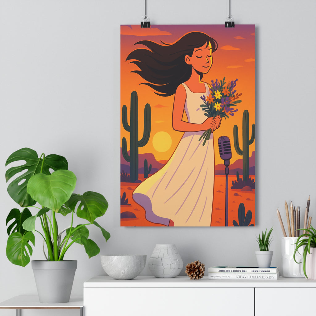 Poster décoratif cartoon pastel apaisant coucher soleil salon chambre art féminin floral 30x46 qualité