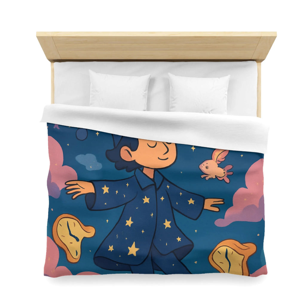 Housse de couette magique avec sorcier enfant rêvant de créatures volantes lunaires