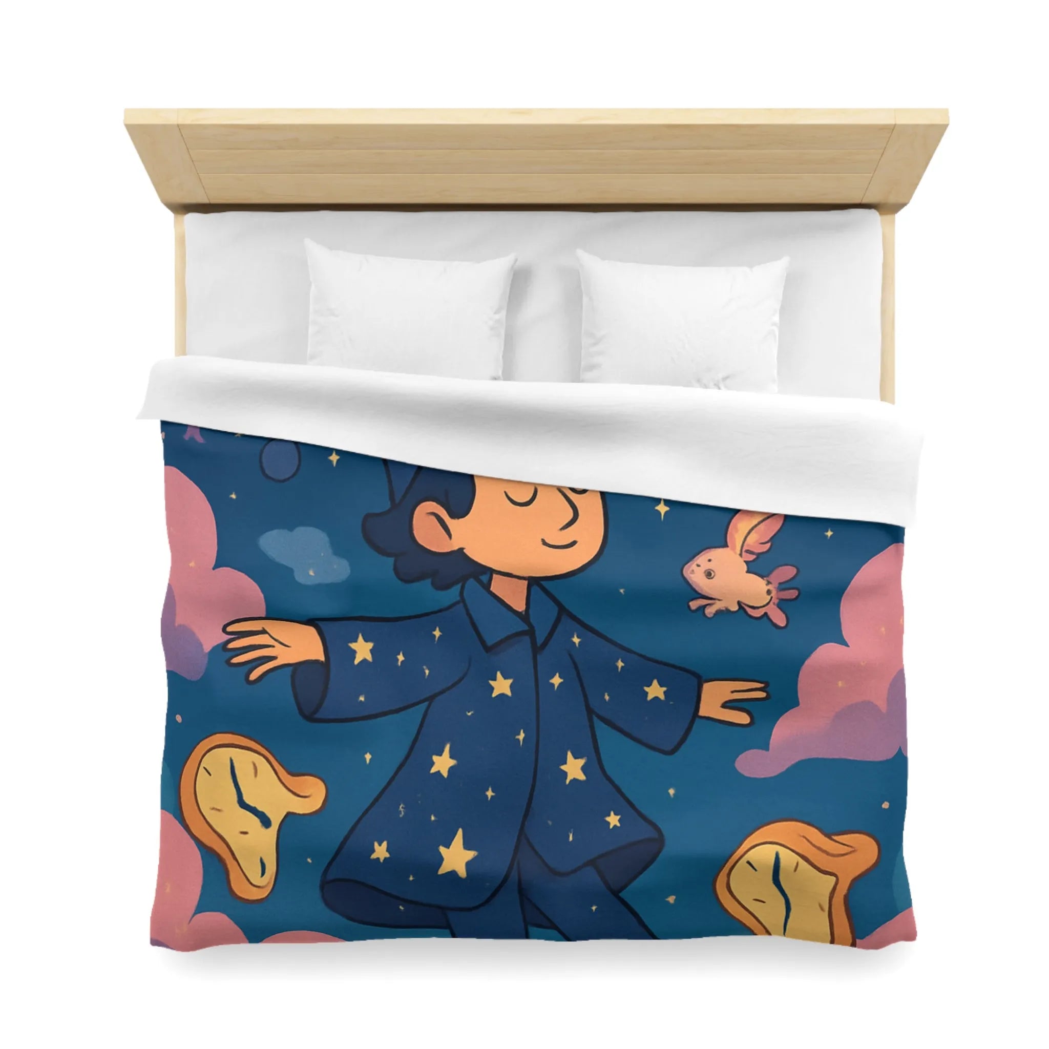 Housse de couette magique avec sorcier enfant rêvant de créatures volantes lunaires