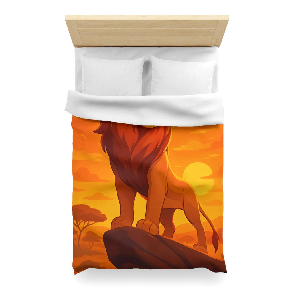 Housse de Couette Lion Majestueux au Coucher du Soleil pour Chambre Thématique Safari