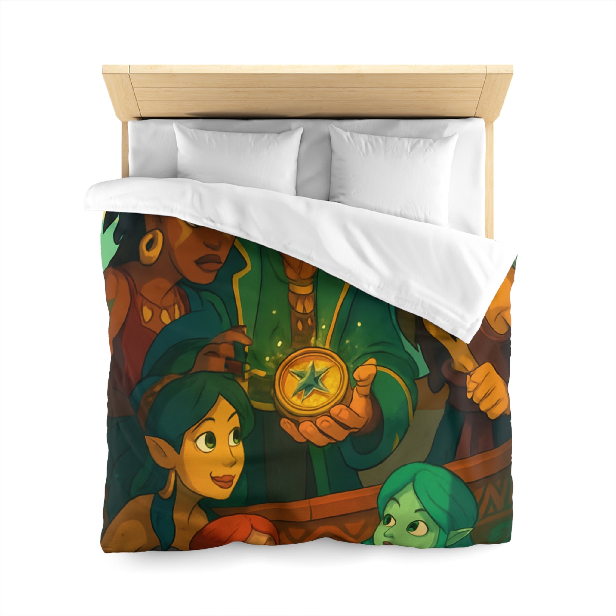 Housse de couette pirate et sirènes avec trésor sur mer émeraude et ciel