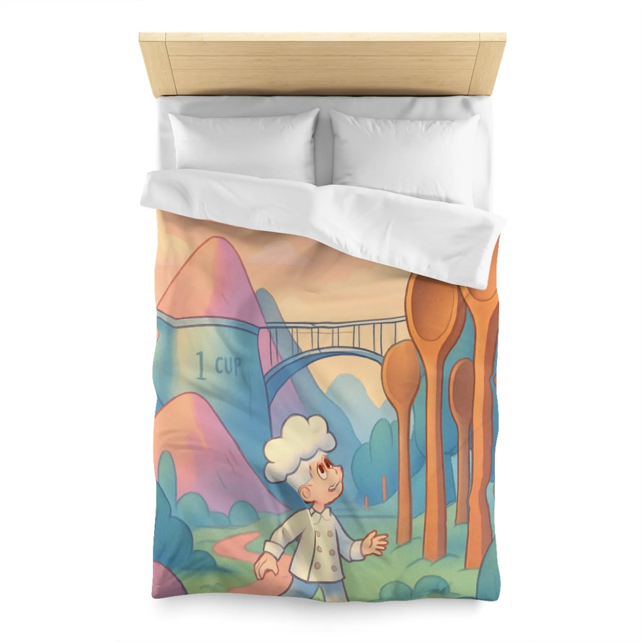 Housse de couette fantaisie chefs rêveurs et paysages de cuisine magiques pour enfants