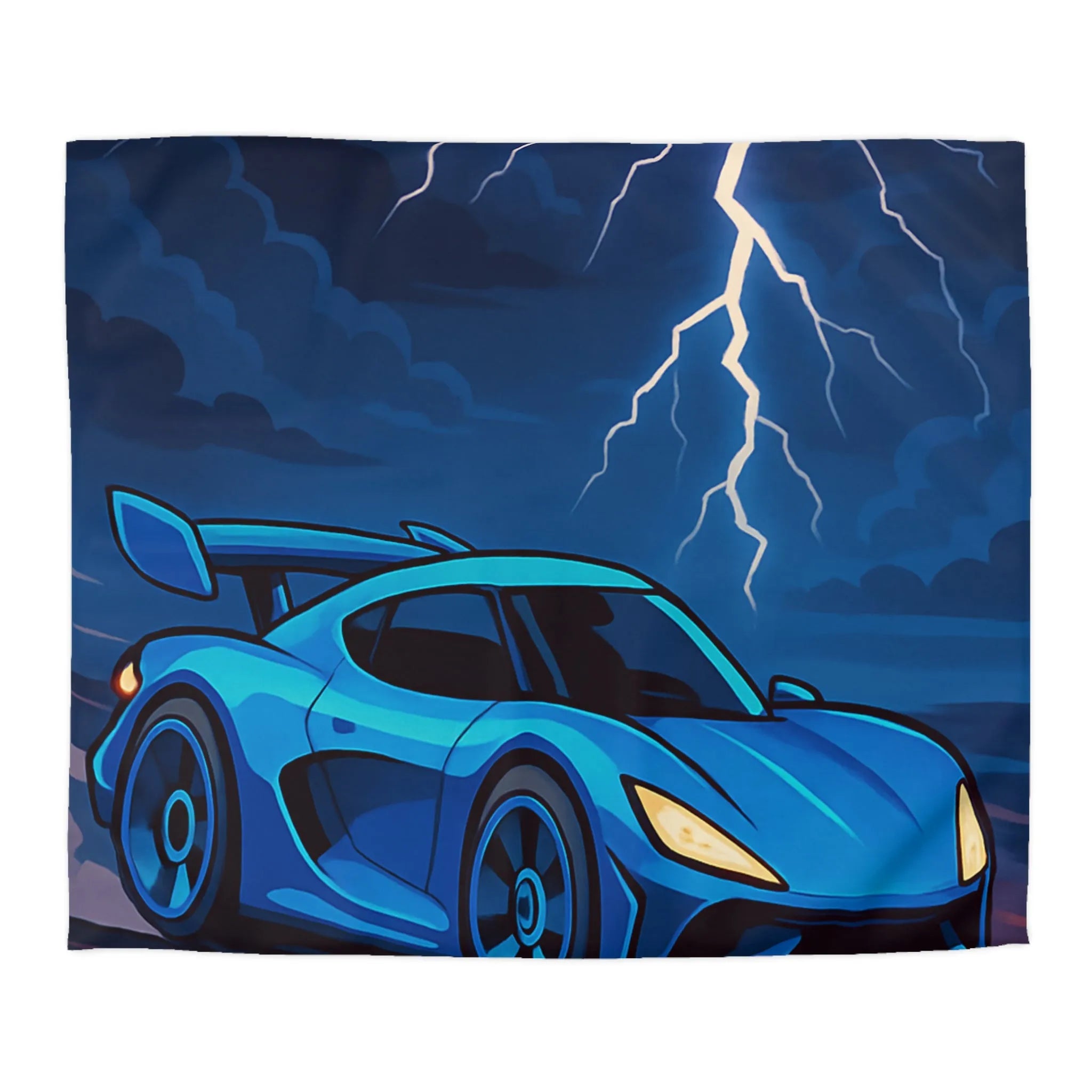 Housse de couette bleue supercar avec éclair ciel dramatique pour chambre moderne