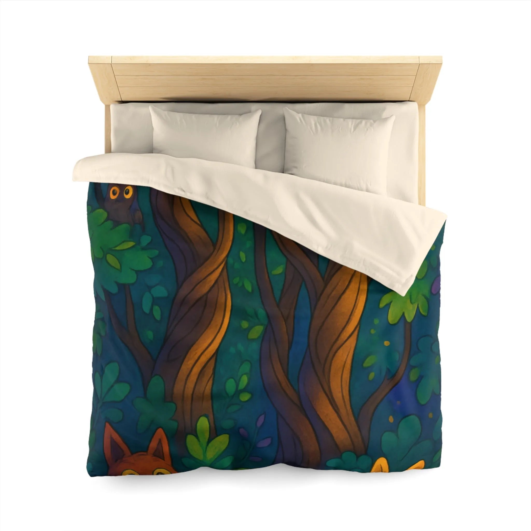 Housse de couette enchantée avec animaux forestiers dans un paysage de nuit magique