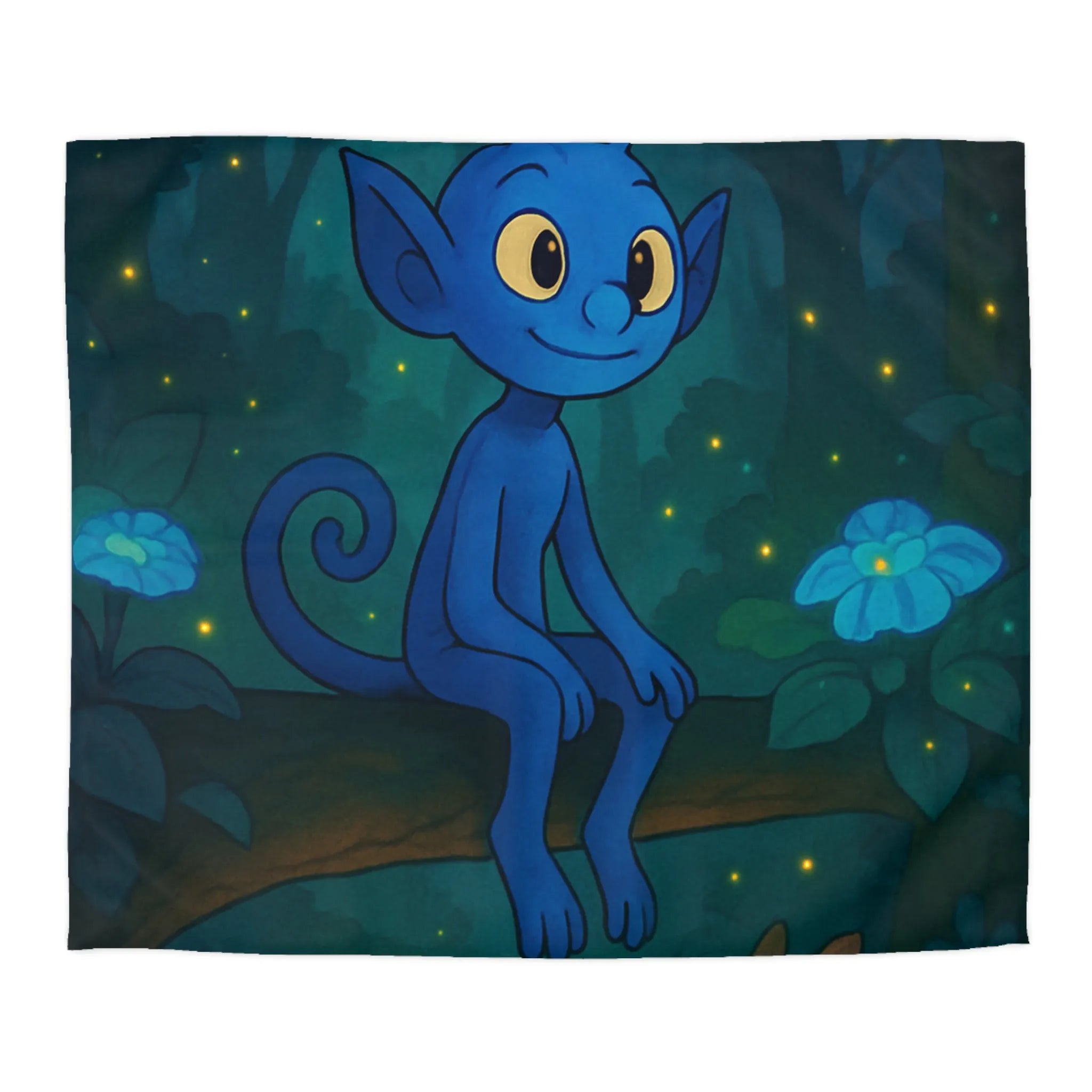 Housse de couette magique avec créature bleue lumineuse et forêt enchantée nocturne