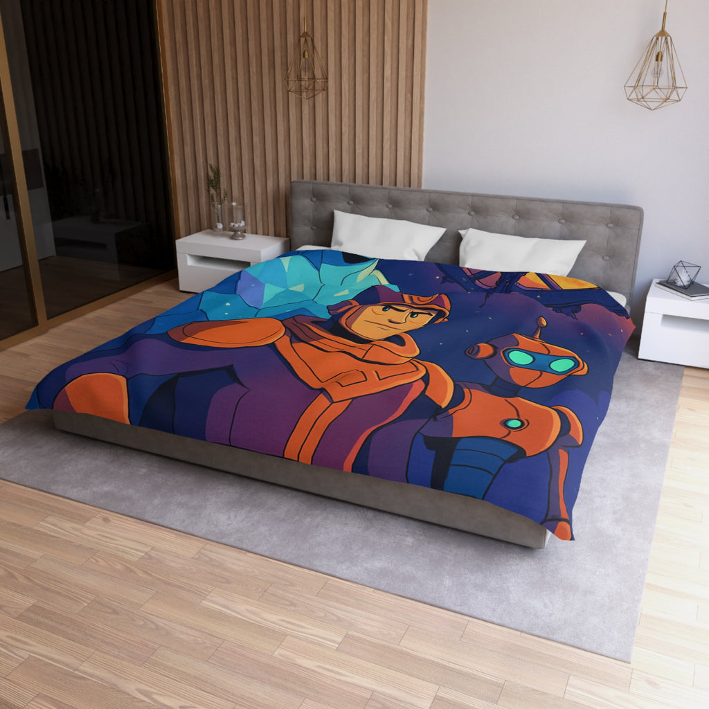 Housse de Couette Space Adventure: Héros, Robot et Alien Sous Lune Éclatante