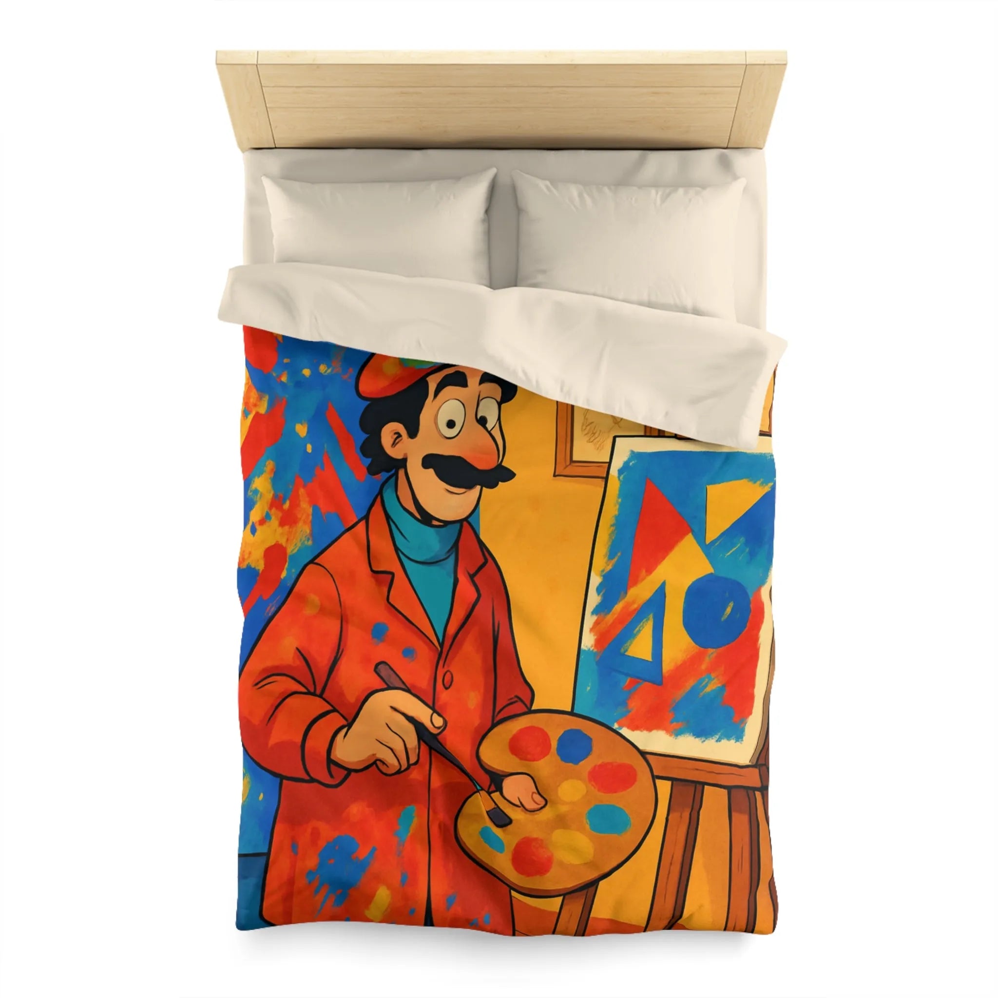 Housse de Couette Artiste Coloré avec Palette et Arrière-Plan Géométrique Expressif