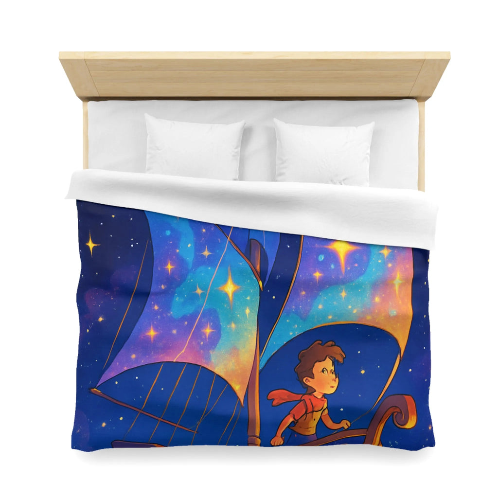 Housse de Couette Enchantée: Bateau Stardust Voyageant Dans l'Univers Étoilé pour Enfants