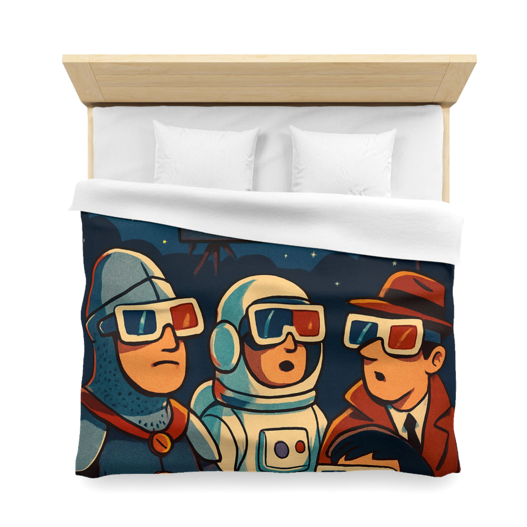 Housse de Couette Unique Inspirée Cinéma Rétro Avec Personnages Insolites Regardant Écran