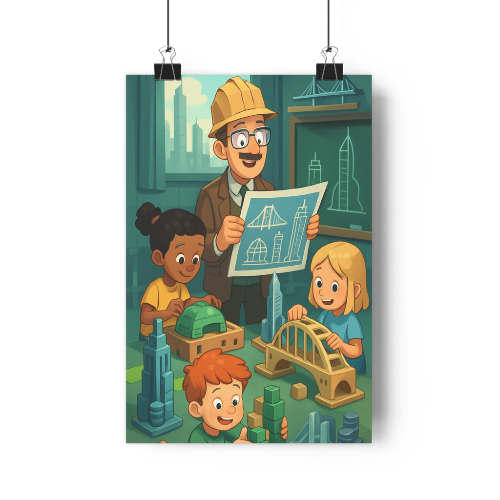 Poster décoratif éducatif bleu vert cartoon futuriste enfant joyeux inspirant technique chambre bureau design