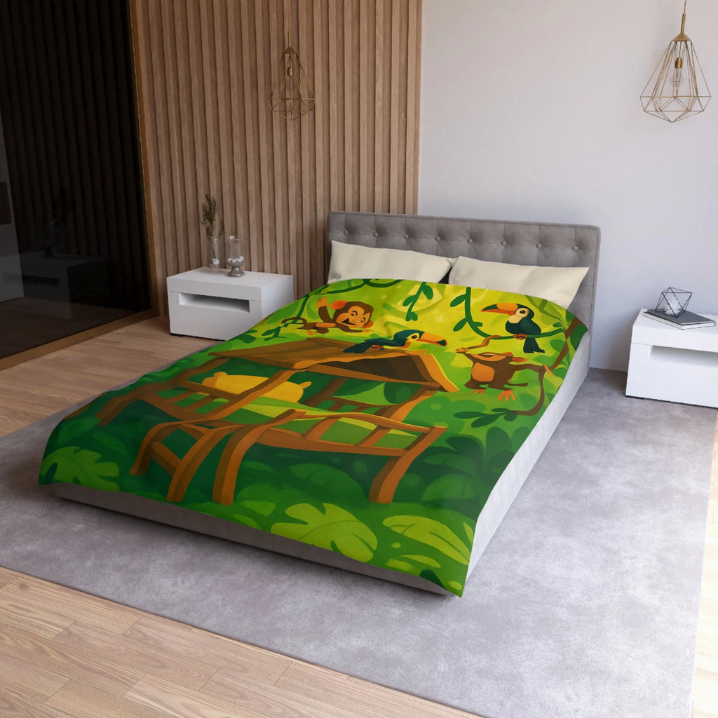 Housse de couette jungle avec singes et toucans pour chambre d'enfant colorée