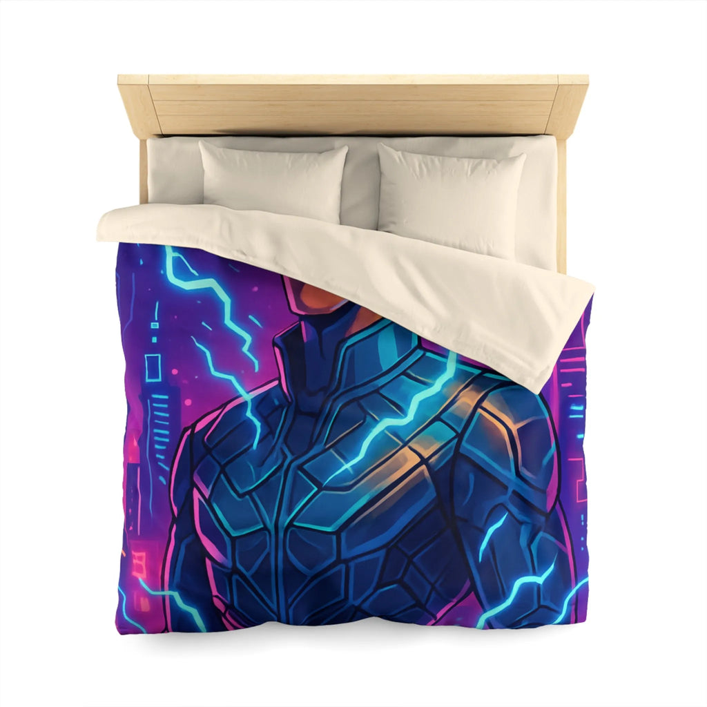 Housse de Couette Futuriste Cyberpunk avec Éclairs Électriques et Design Néon Énergétique