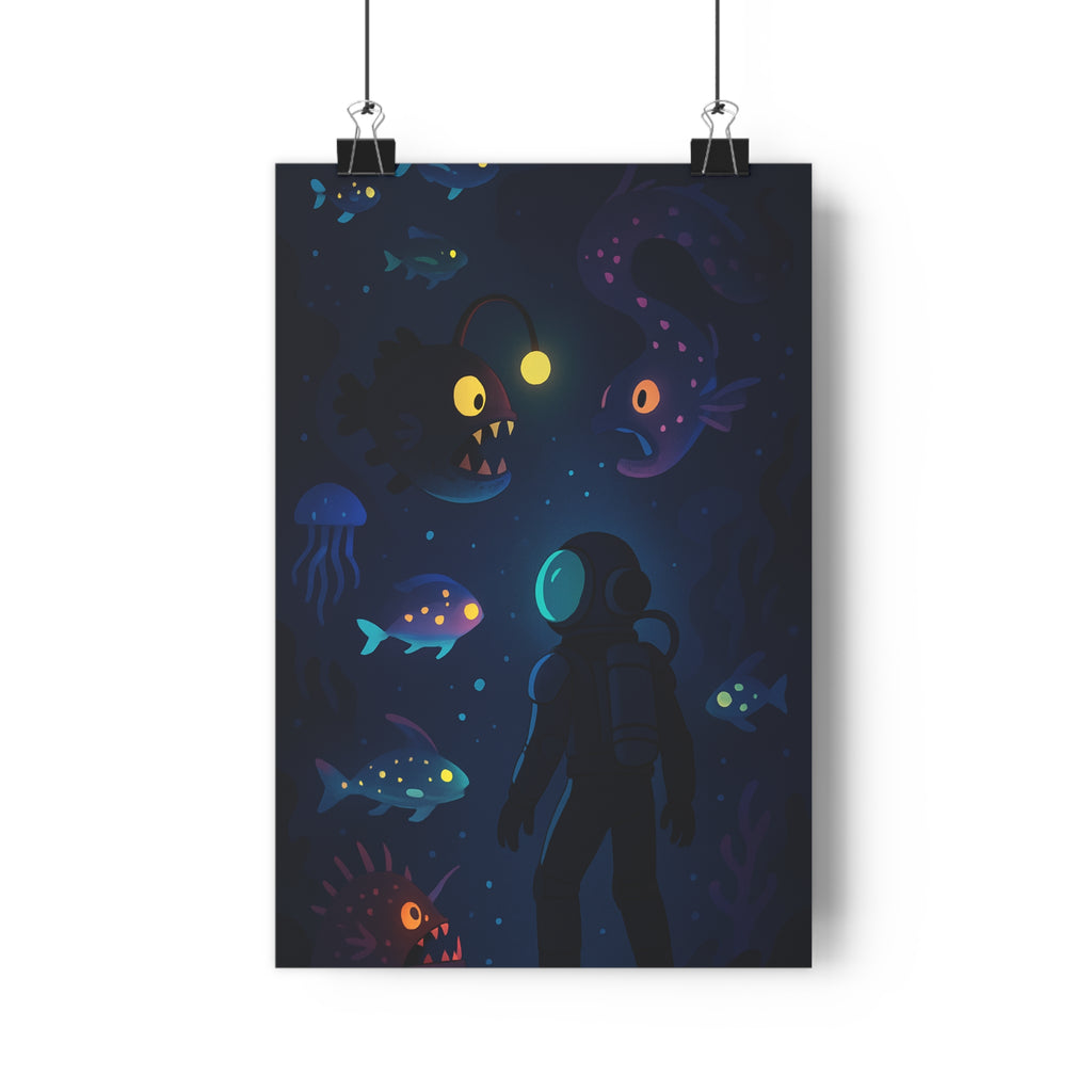 Poster décoratif mystique cartoon sousmarin lumineux bleu vert océan chambre enfant moderne créatif captivant