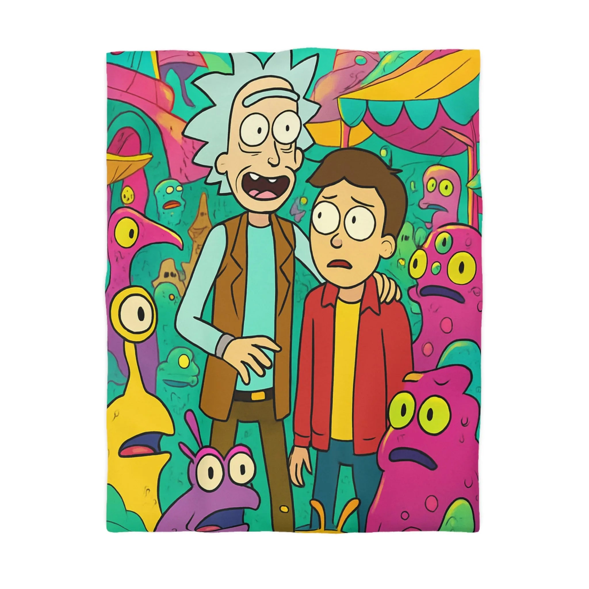 Housse de couette extravagante avec motifs extraterrestres et ambiance science-fiction colorée animée