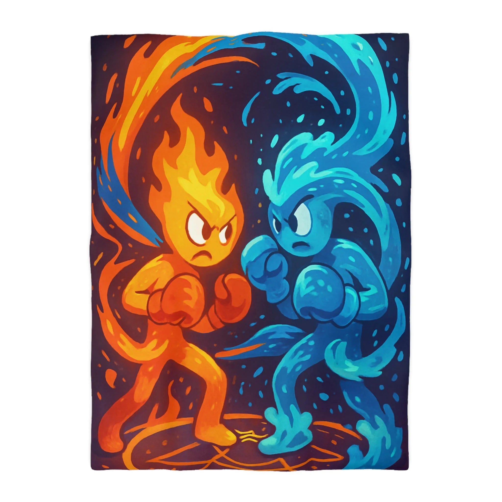Housse de couette avec illustration dynamique de feu et eau s'affrontant