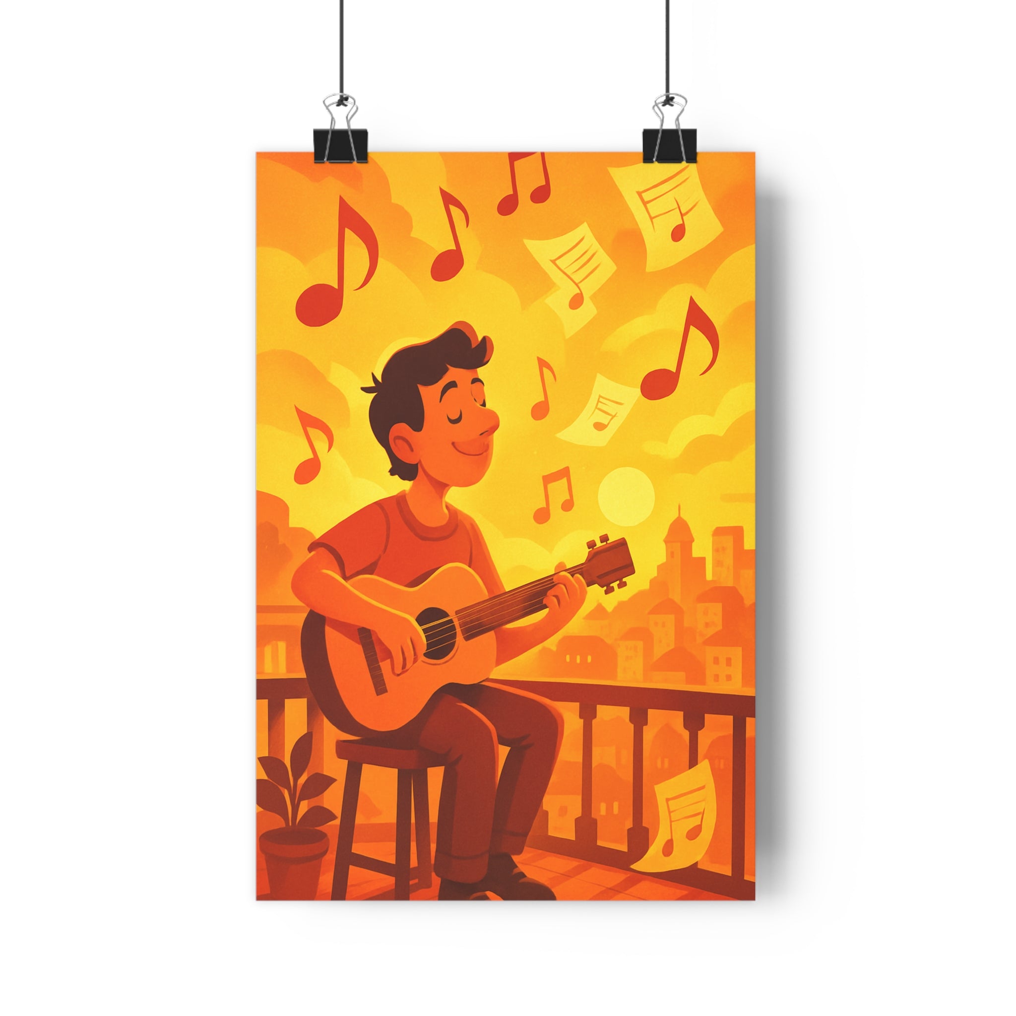 Poster décoratif cartoon orange jaune joyeux salon musique balcon format 30x46 chaleureux original tendance