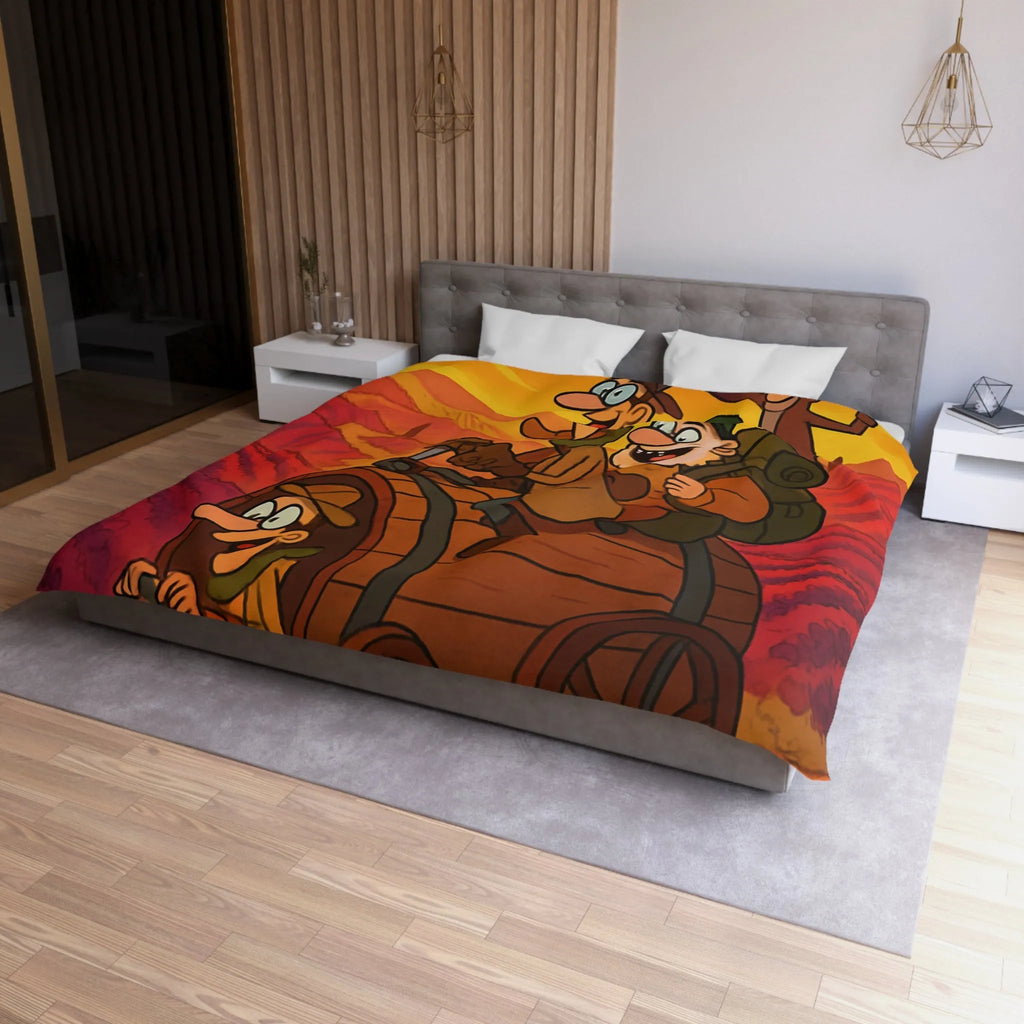 Housse de Couette Aventure Comique en Paysage Champêtre avec Véhicule Original Illustré