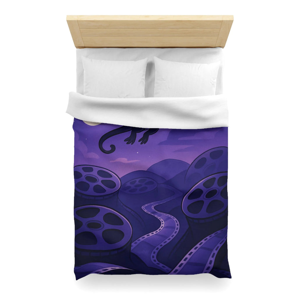 Housse de Couette avec Motif de Dragon et Bobines de Film sous Ciel Lunaire