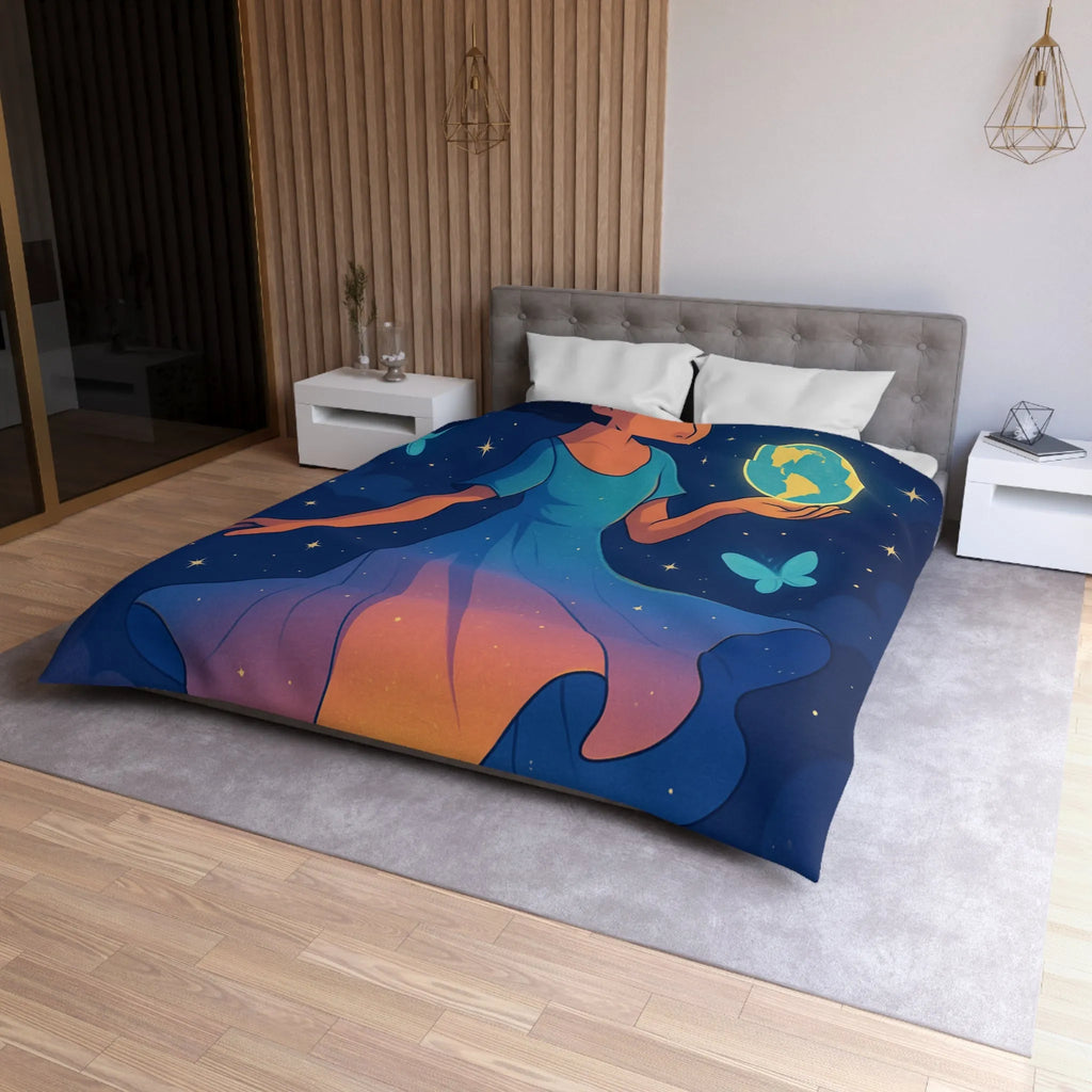 Housse de couette enfant rêve étoilé fille flottant avec globe et papillons