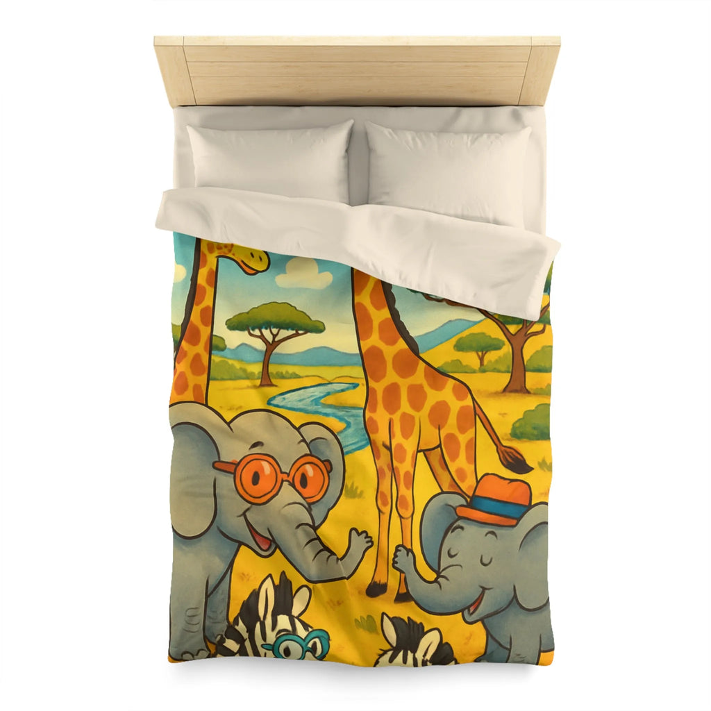 Housse de couette colorée avec animaux de la savane pour chambre d'enfant joyeuse