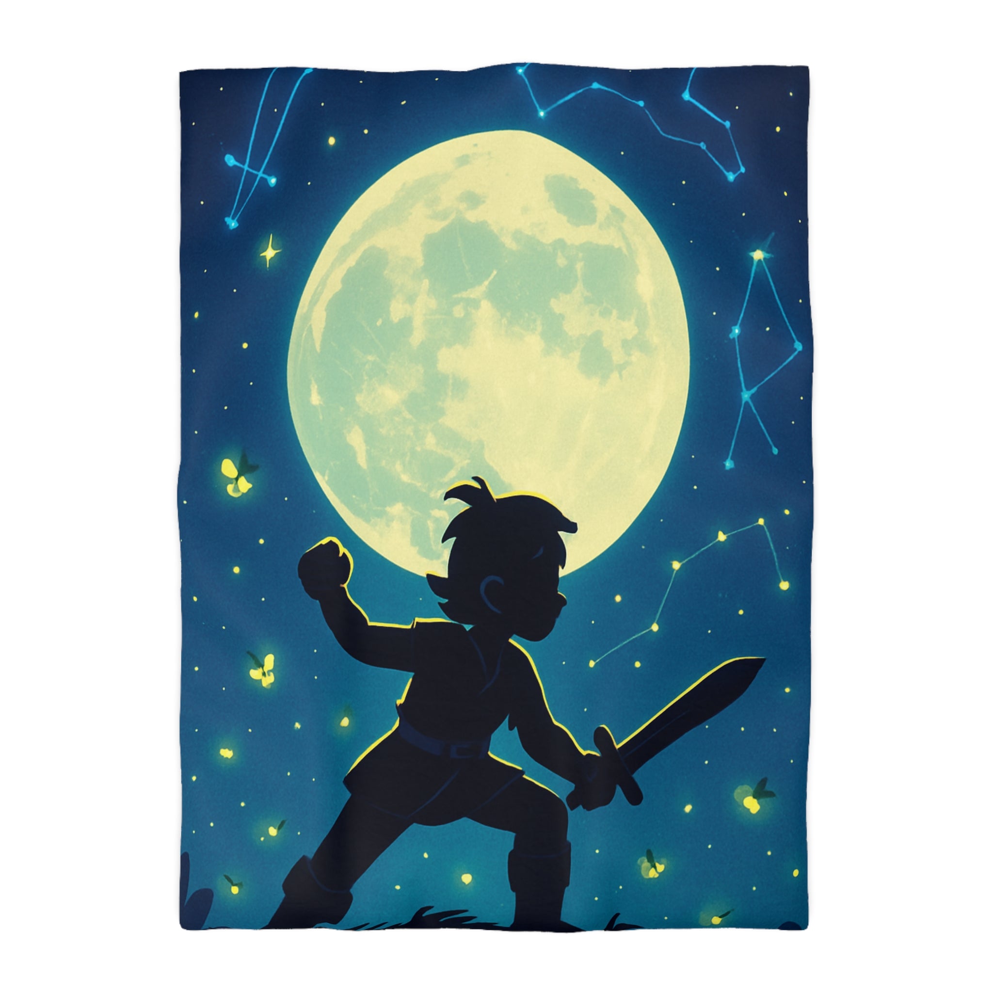 Housse de couette thème guerrier sous ciel étoilé avec grande lune mystérieuse