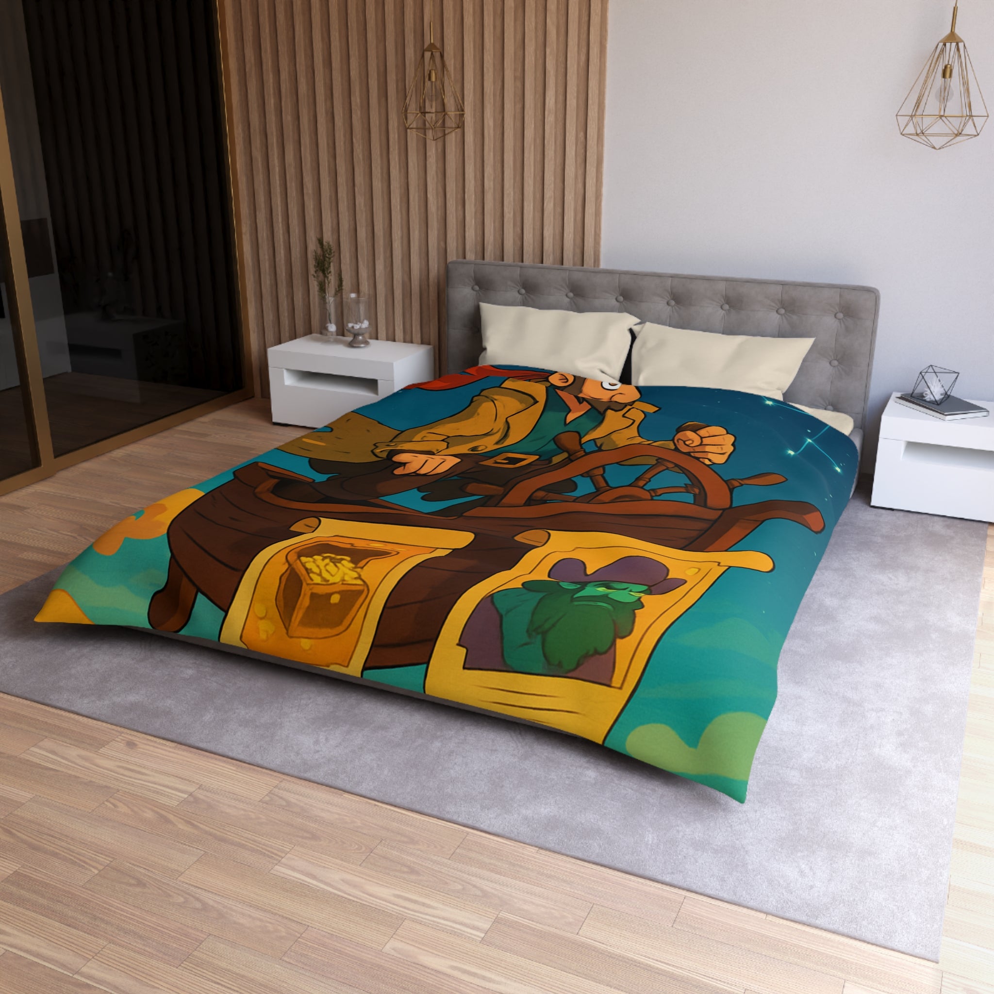 Pirate aventureux naviguant dans le ciel étoilé sur un bateau volant enchanteur