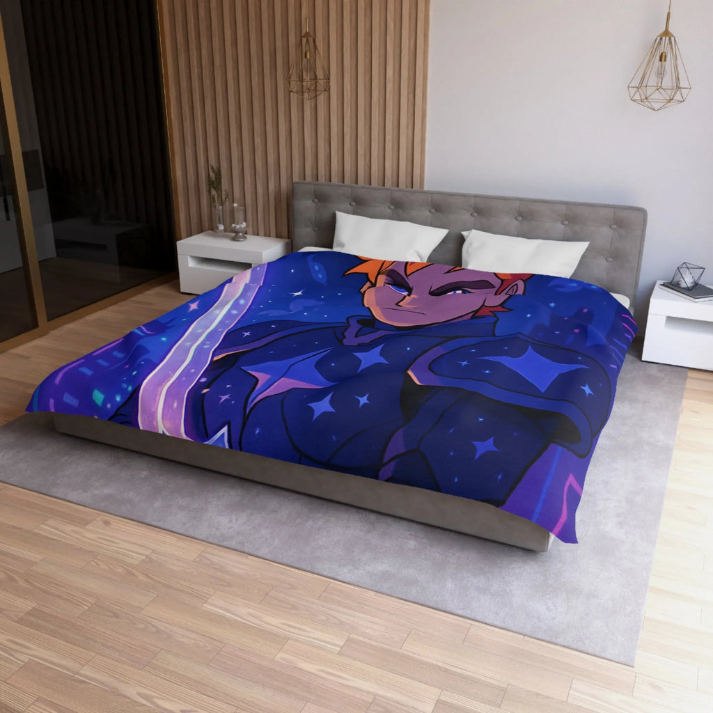 Housse de couette galactique avec chevalier et skyline futuriste pour chambre moderne
