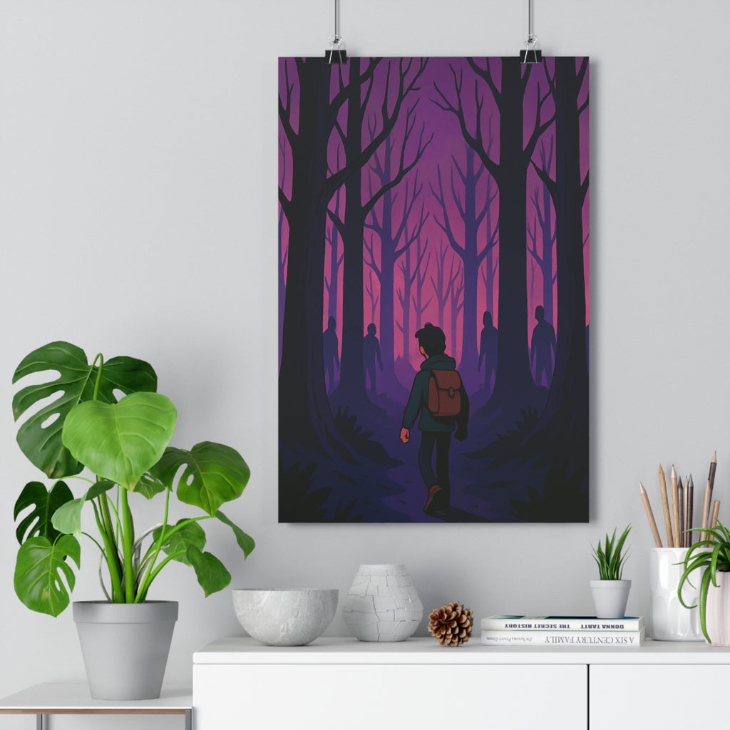 Poster décoratif mystique violet noir silhouette forêt cartoon intrigant salon chambre moderne tendance artistique