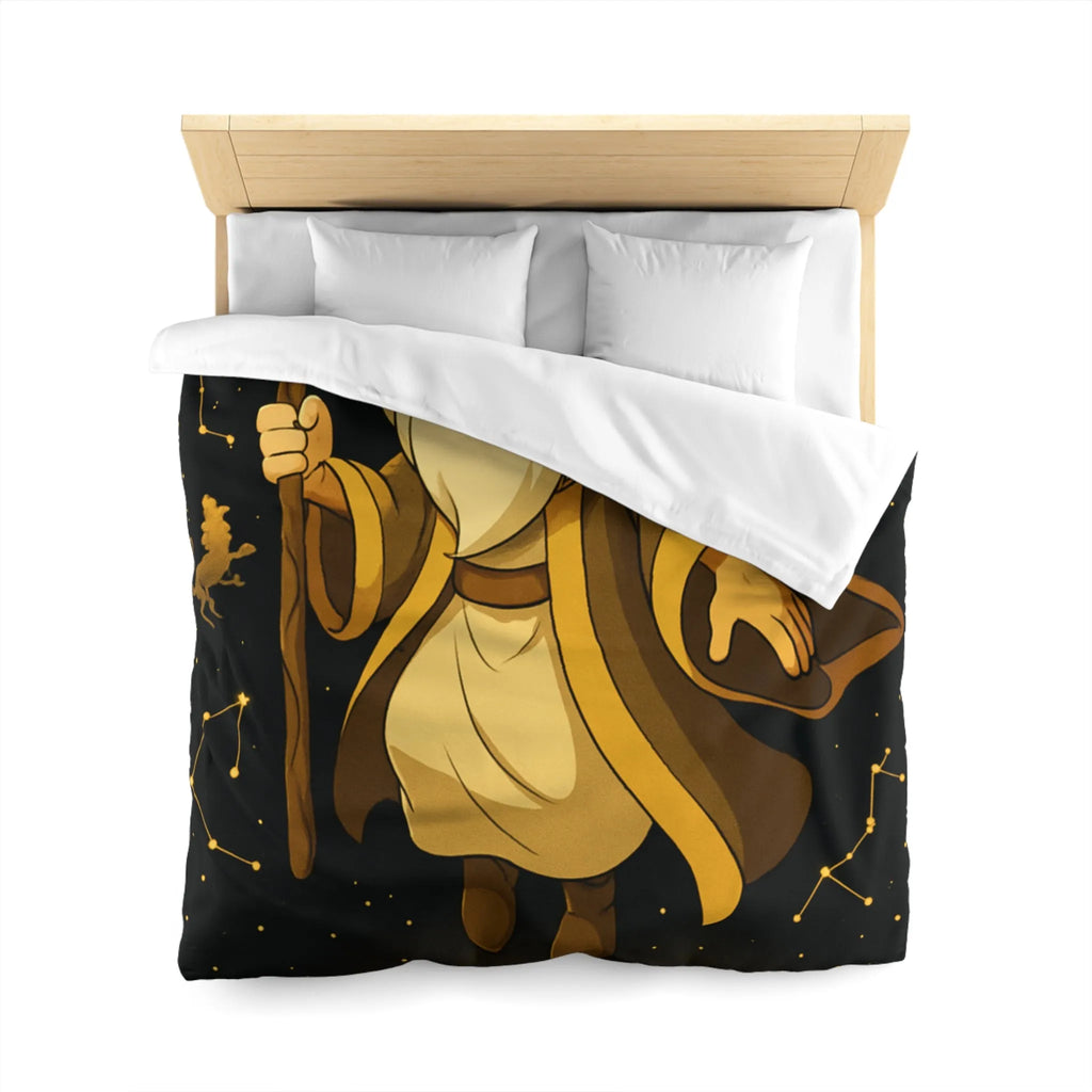 Housse de couette avec magicien illuminé et constellations dorées pour chambres enchantées