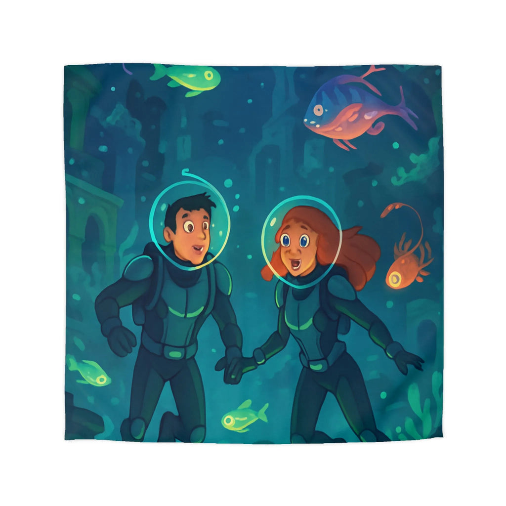 Admirez la Housse de Couette Océanique avec Explorateurs Sous-marins et Vie Marine Vibrante