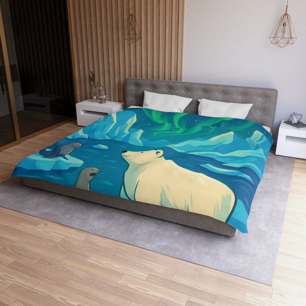 Housse de couette polaire avec ours et aurores boréales pour chambre enfant