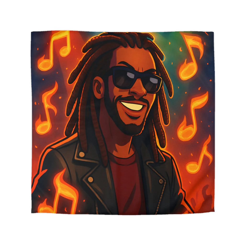 Housse de couette artistique avec musicien animé sous lumières de concert colorées