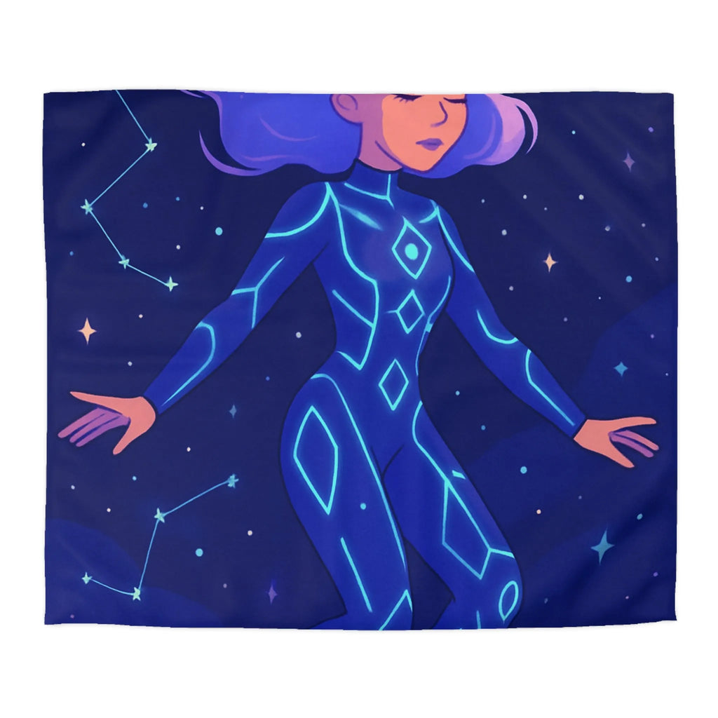 Housse de couette avec motif de personnage en combinaison spatiale et étoiles filantes