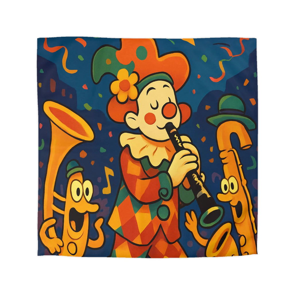 Housse de Couette Fantaisiste avec Clown et Instruments dans Parade Colorée et Lumineuse