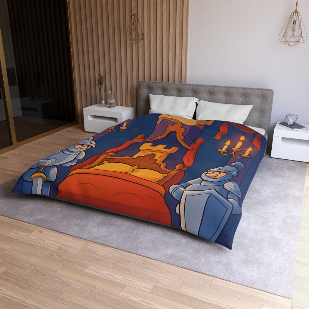 Housse de couette style médiéval avec chevaliers et lit à baldaquin animé