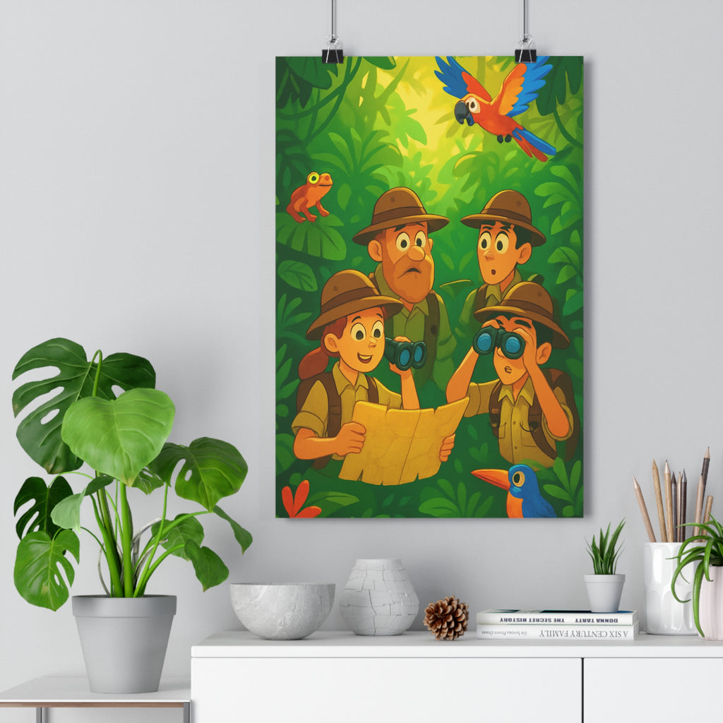 Poster décoratif jungle mystique vibrant coloré cartoon aventure enfant chambre salon exotique exploration qualité