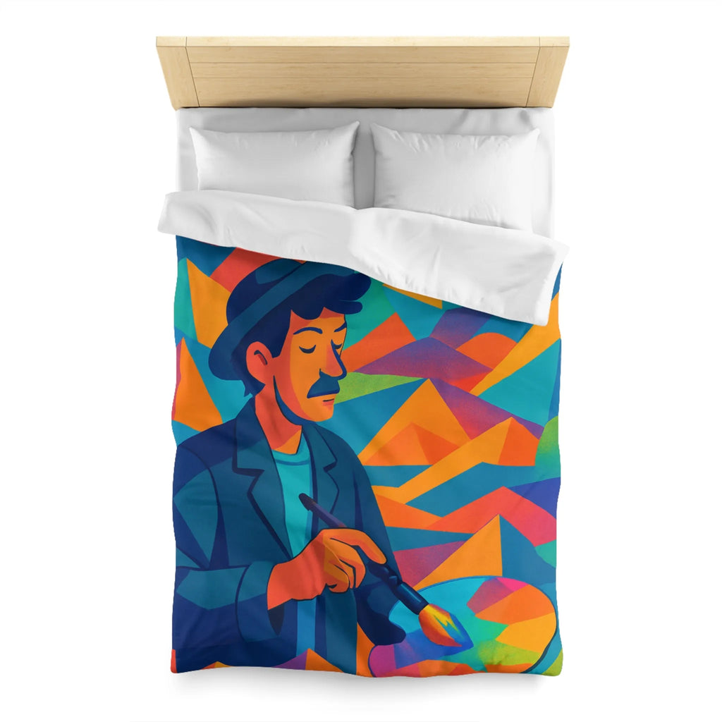 Housse De Couette Artistique Multicolore Avec Paysage Géométrique Et Peintre Créatif